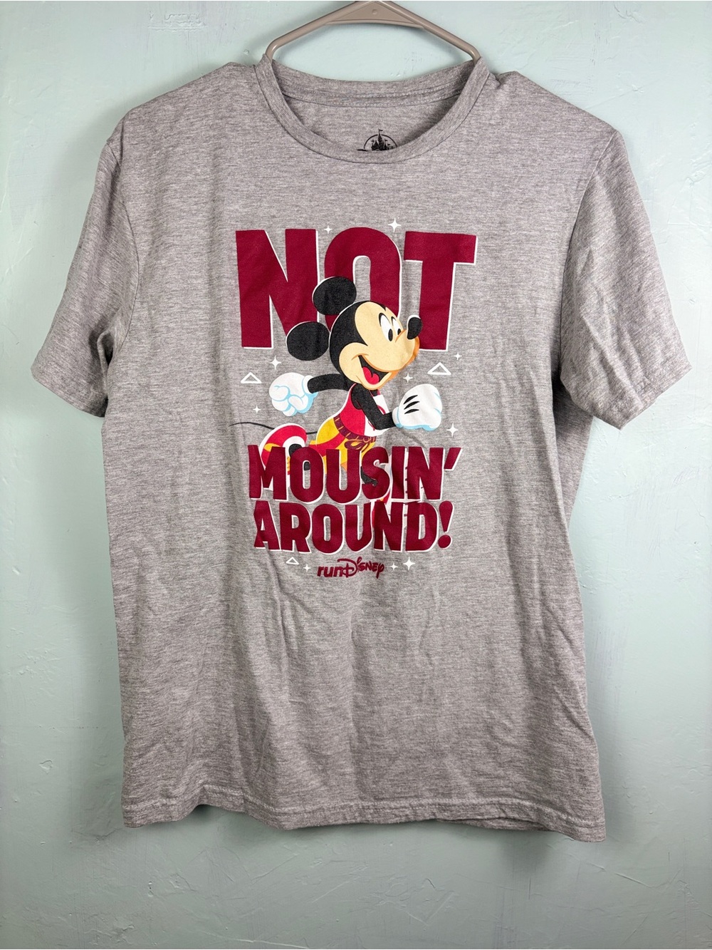 RunDisney Disney Gray Tee with Red 'Not Mousin' Around' Mickey Graphic